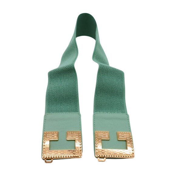 New Women Mint Blue Green Color Elastic Fashion Belt Gold Metal C Buckle S M - Picture 7 of 17